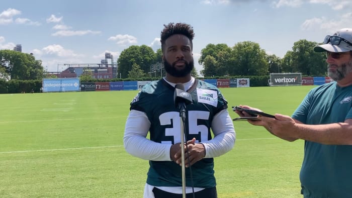Boston Scott after Eagles training camp practice on July 30, 2021